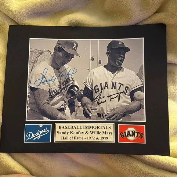 Willie MaysSandy Koufax signed photomatted